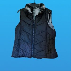 KC Collections Reversible Vest, Sz. XL, Black w/ Gray Black Faux Fur